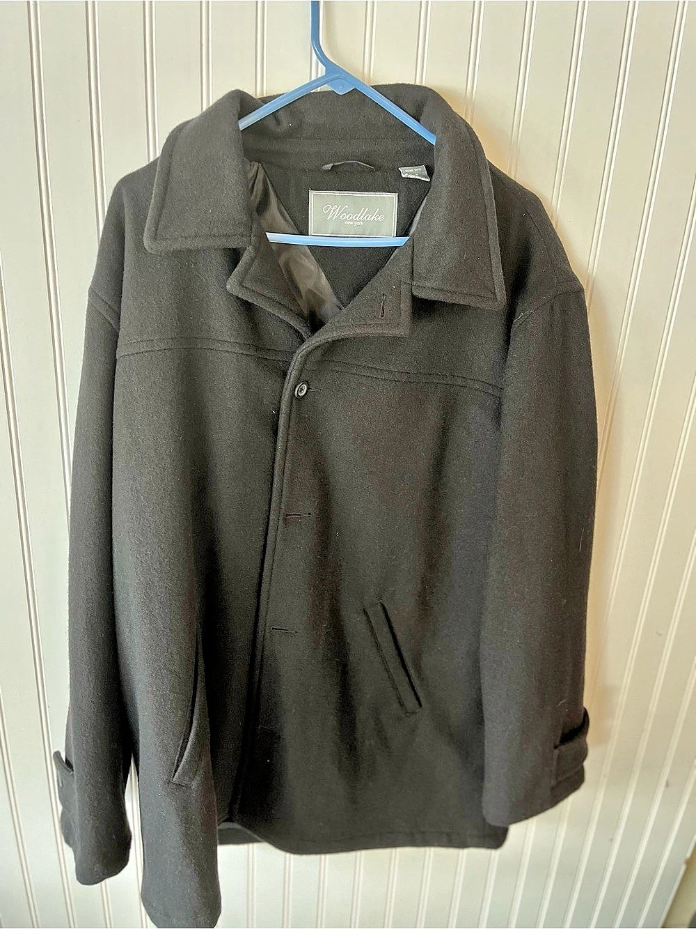 Woodlake Wool-Look Pea Coat Black Size Large Like New